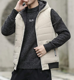 Reversible Down Hooded Vest - Cream and Black