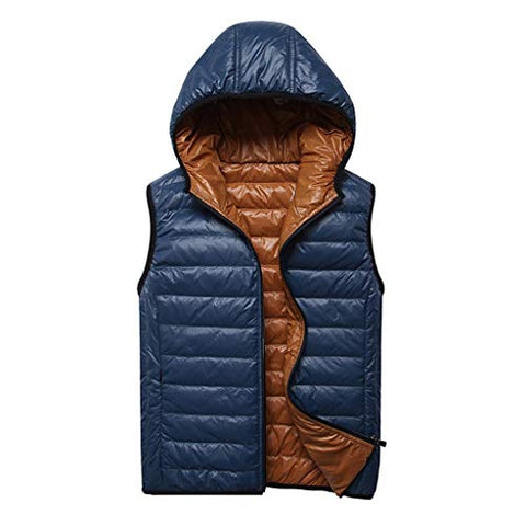 Reversible Down Vest - Blue and Tan